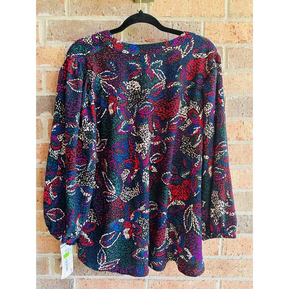 Calessa Women's Multicolor Embroidery Stretch Spilt V-Neck Blouse Tops Sz 1X NWT - Picture 2 of 4